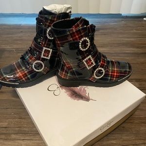Jessica Simpson Embellished Plaid Combat Boots